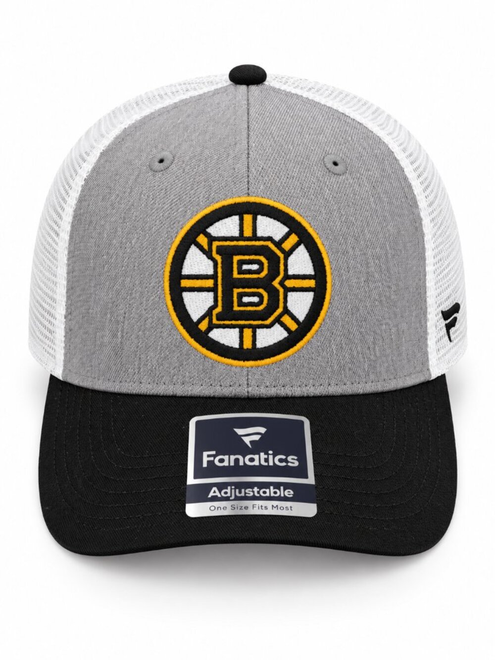 Fanatics Boston Bruins Team Trucker Snapback Hat Heather Gray White Black